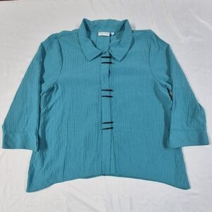Habitat Womens Long Sleeve Button-Down Blouse Top XL Turquoise Lightweight